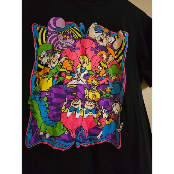 Disney Alice in Wonderland Black Neon T-Shirt Women's SZ M Short Sleeves Cotton - Picture 1 of 2